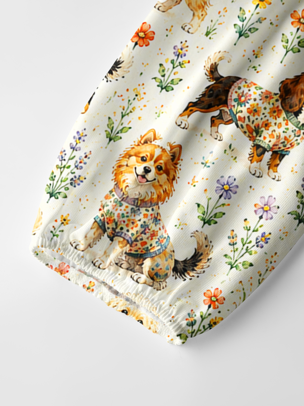 Cute Dog Garden Print Boho Long Sleeve Tie‑Neck Blouse
