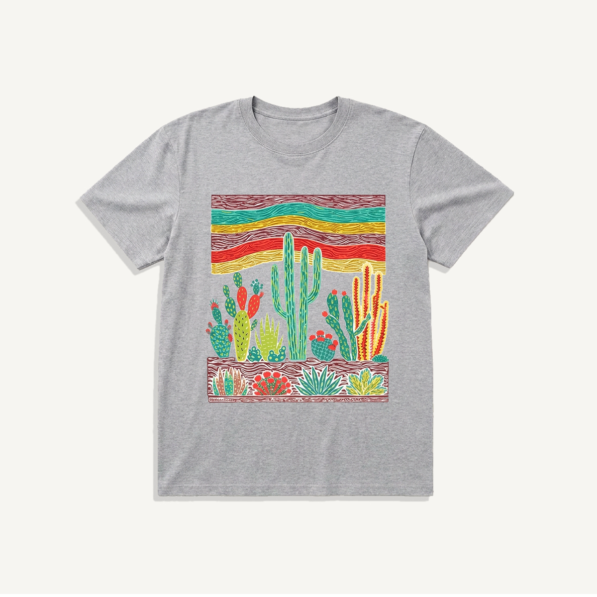 Desert Cactus Skies Print Crew Neck Cotton Tee