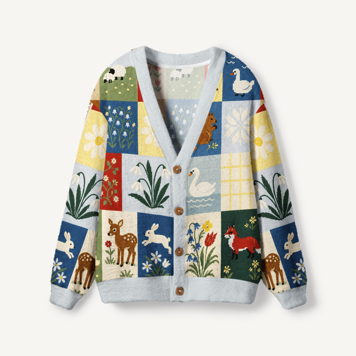 Forest Patchwork Animal Garden Print Ugly Cardigan Sweaters