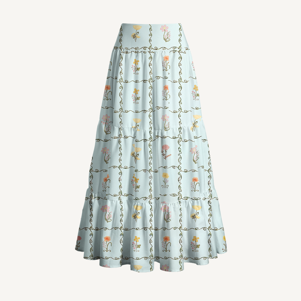 Sunny Garden Tiles Print Maxi Skirt