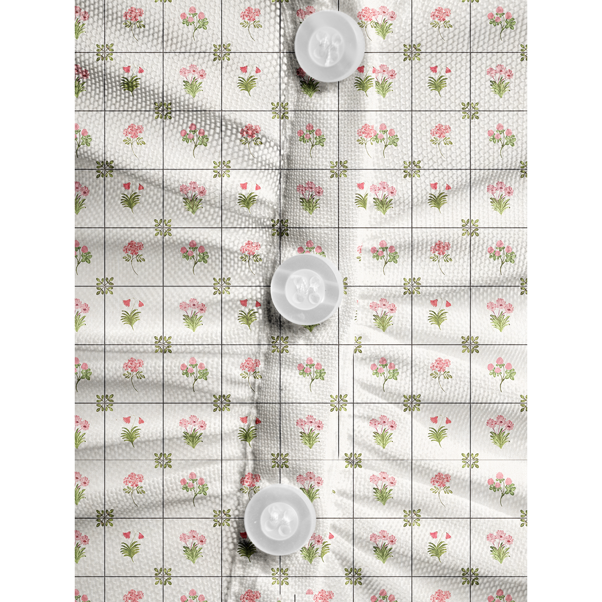 V-Neck Short Sleeve Meadow Tile Bloom Print Mesh Top