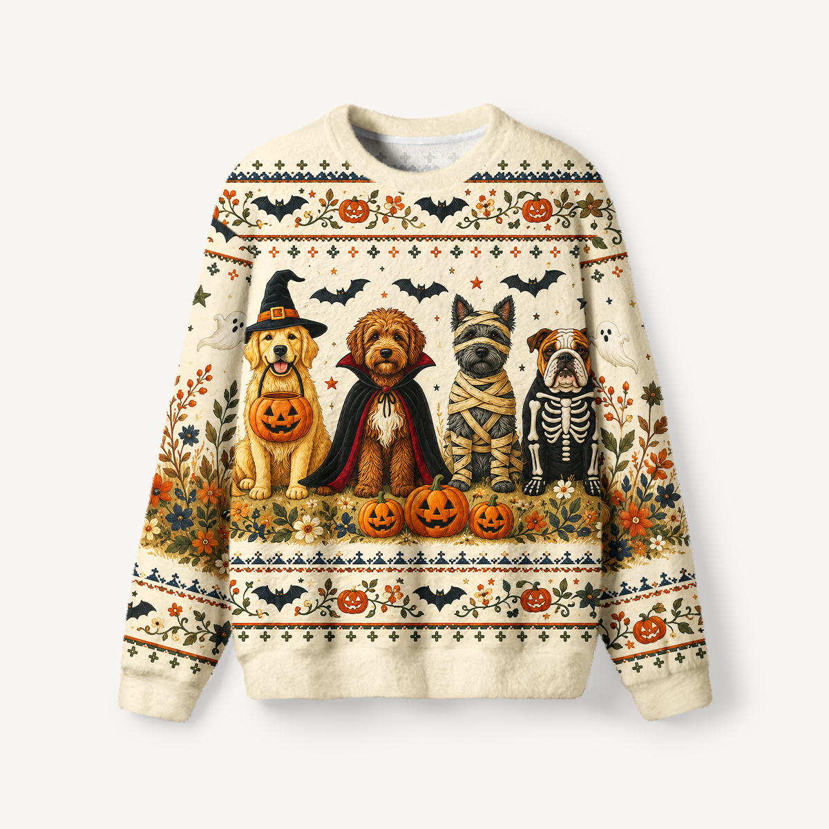 Halloween Costume Pups Fuzzy Crewneck Sweater