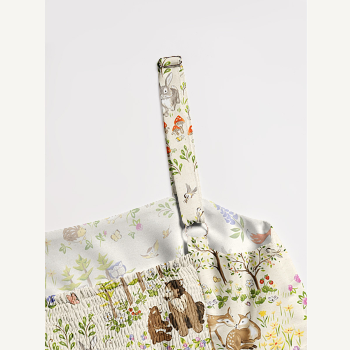 Whimsical Forest Animals Print Quilt Wide Straps Maxi Dress With Pockets