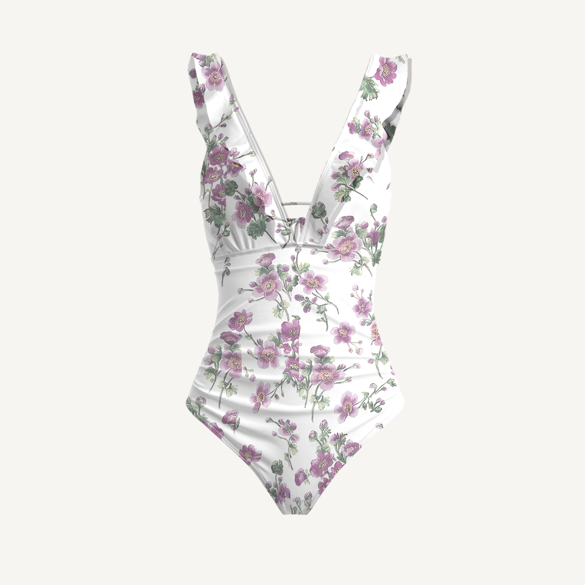 Lavender Field Whisper Ruffled V Neck One Piece Swimsuit and Matching Midi Skirt Set