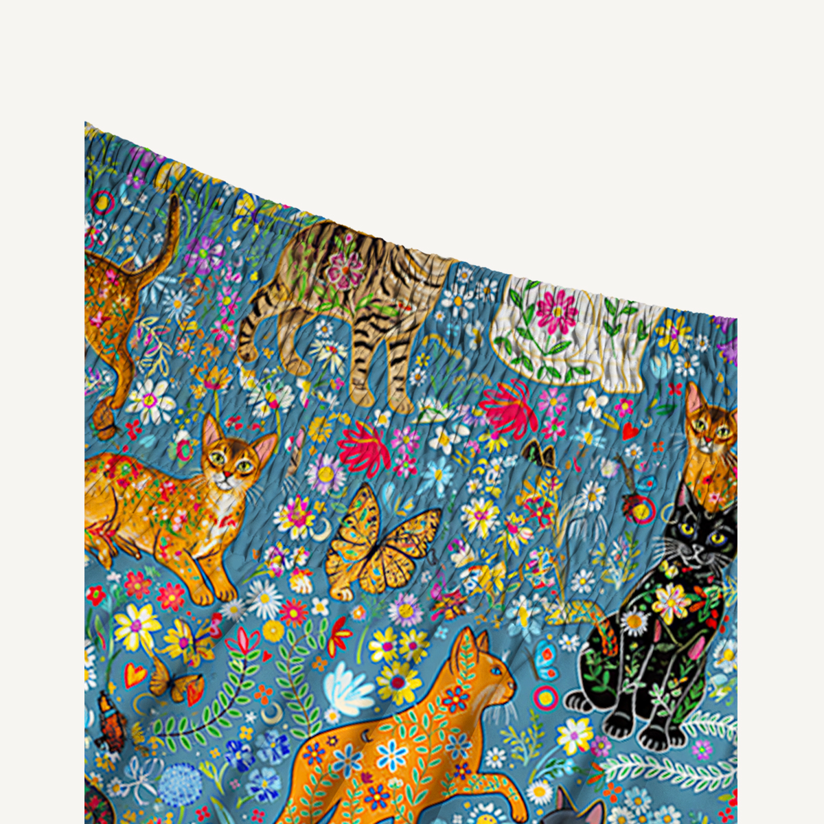 Colorful Garden Cat Print Maxi Skirt