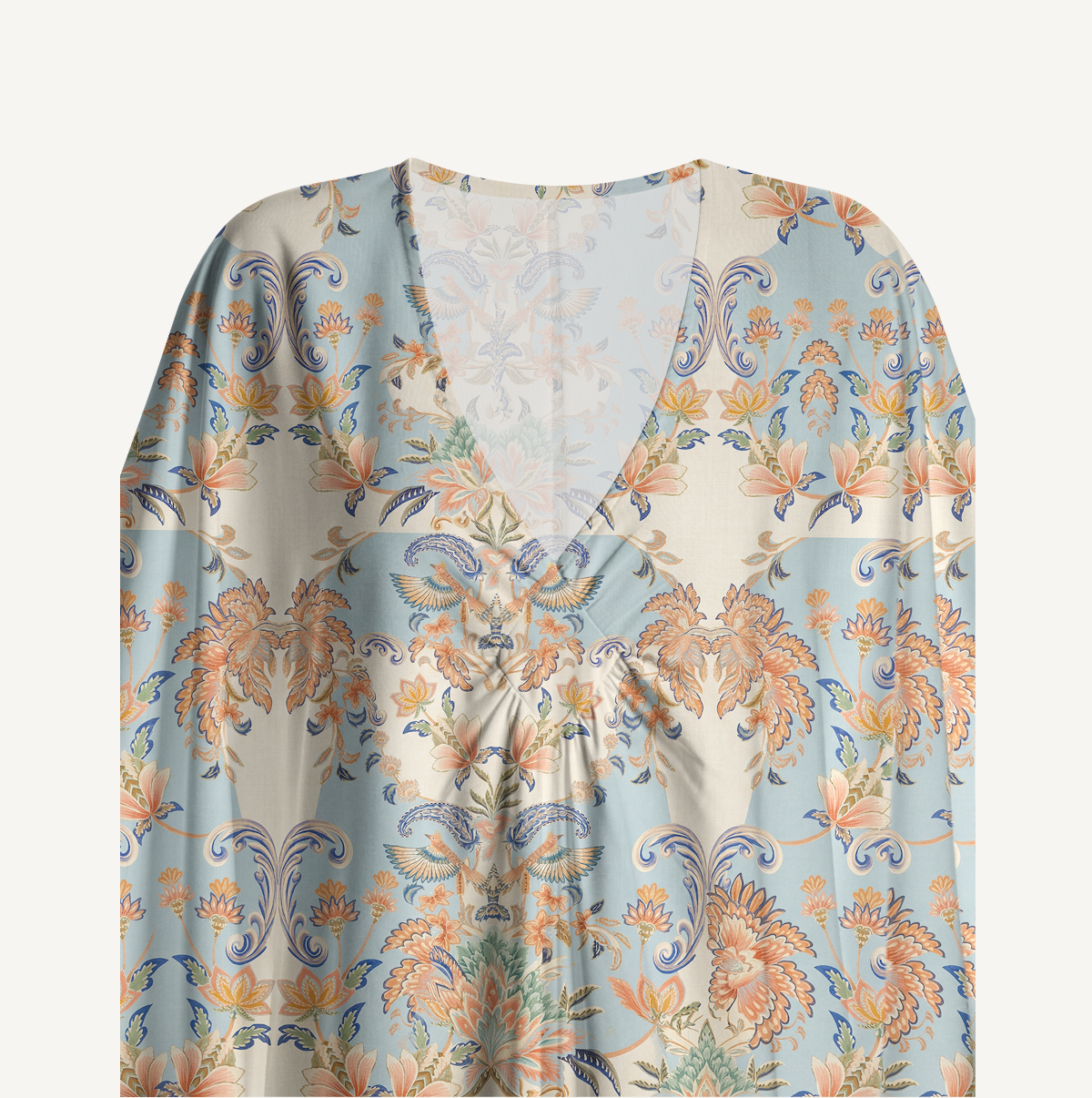 V‑Neck Azure Lily Palace Kimono Sleeve Kaftan Dress