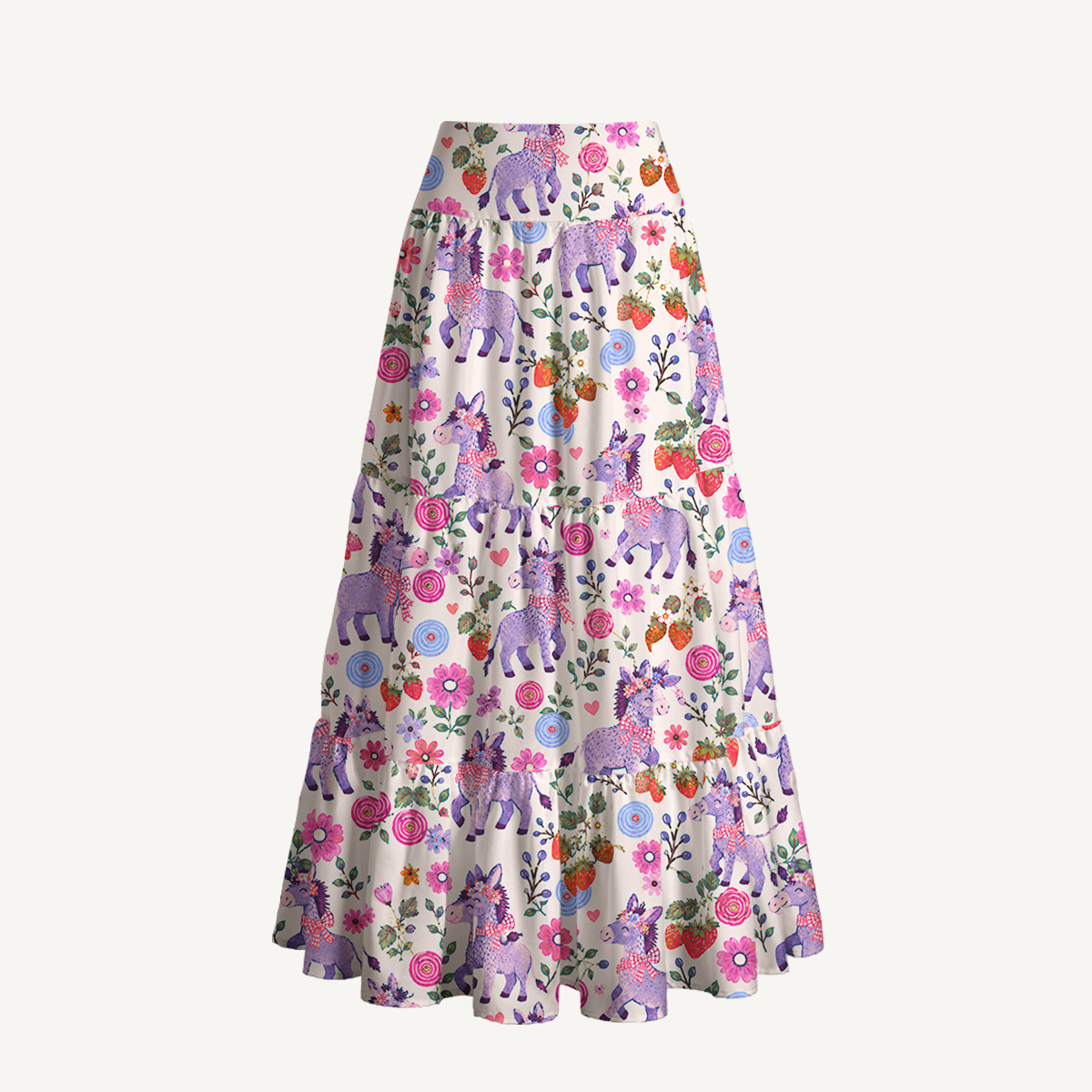 Strawberry Blossom Donkeys Print Convertible Maxi Skirt & Strapless Dress  
