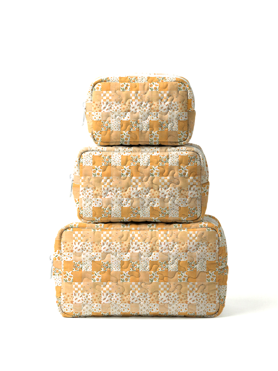 Lemon Sunshine Patchwork Print Cloud Quilted Cosmetic Pouch