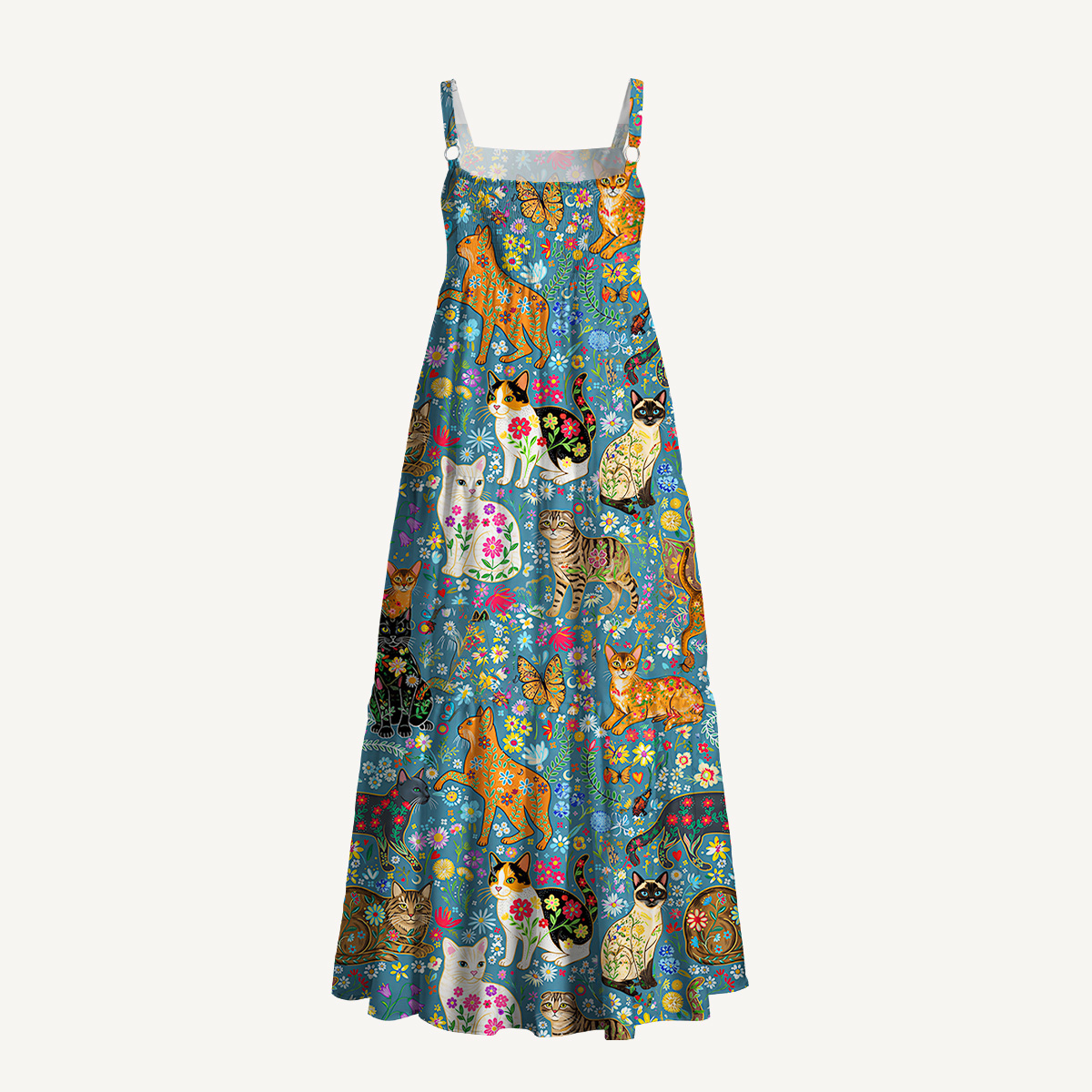 Colorful Garden Cat Pattern Print Slip Dress