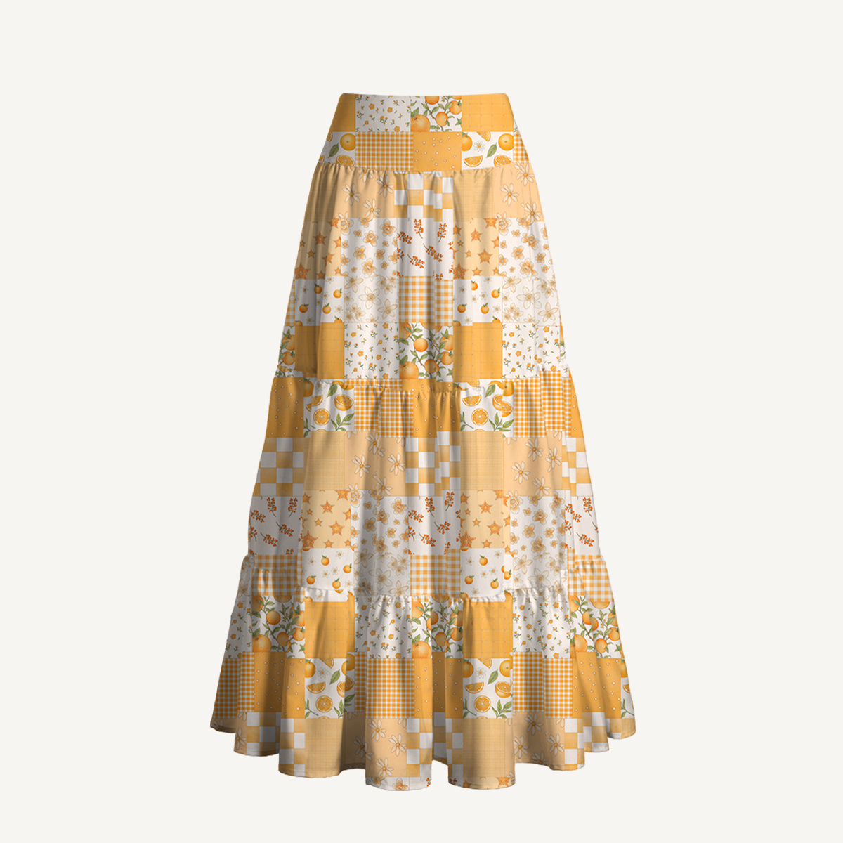 Lemon Sunshine Patchwork Print Convertible Maxi Skirt & Strapless Dress  