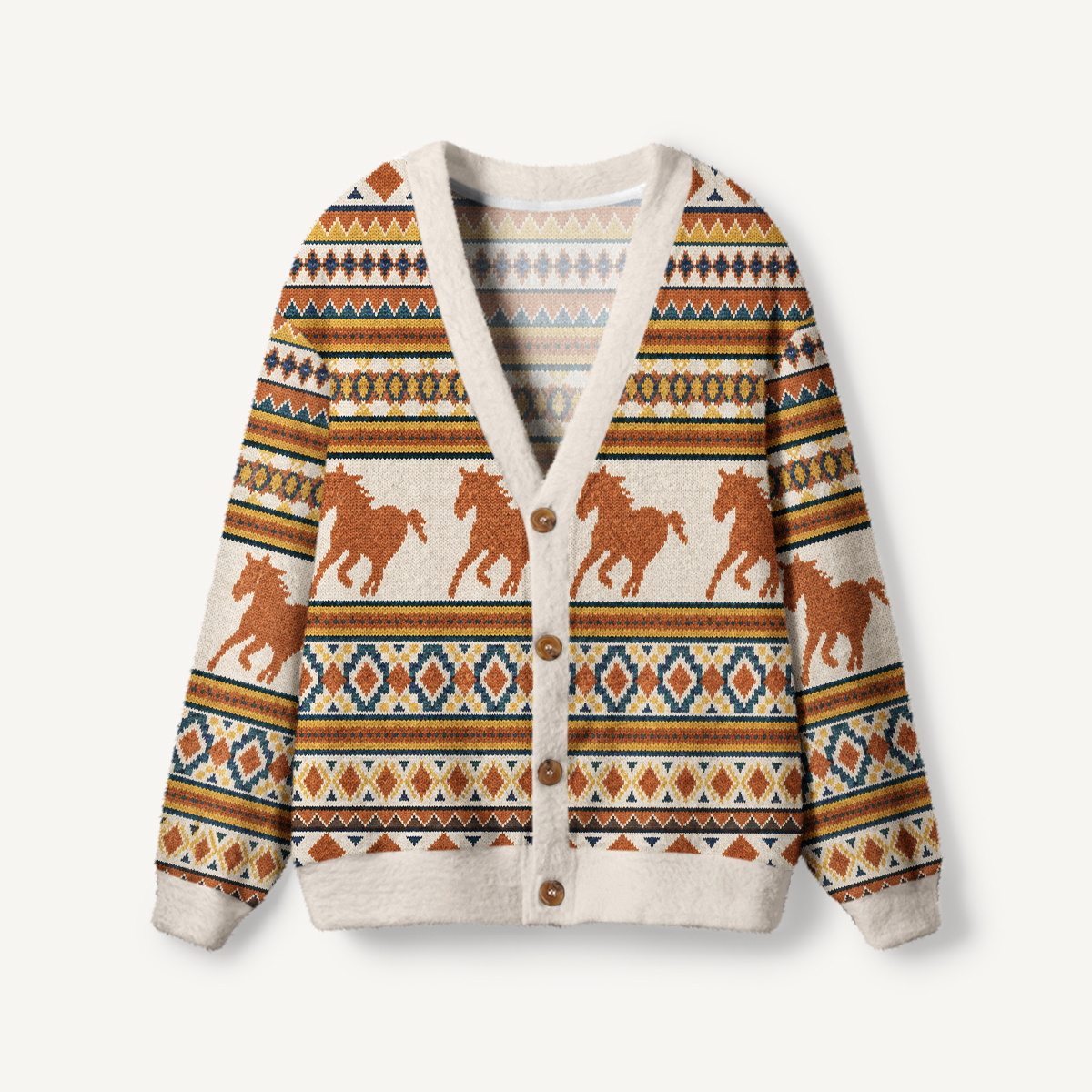 Running Horses Geometric Pattern Ugly Cardigan Sweaters