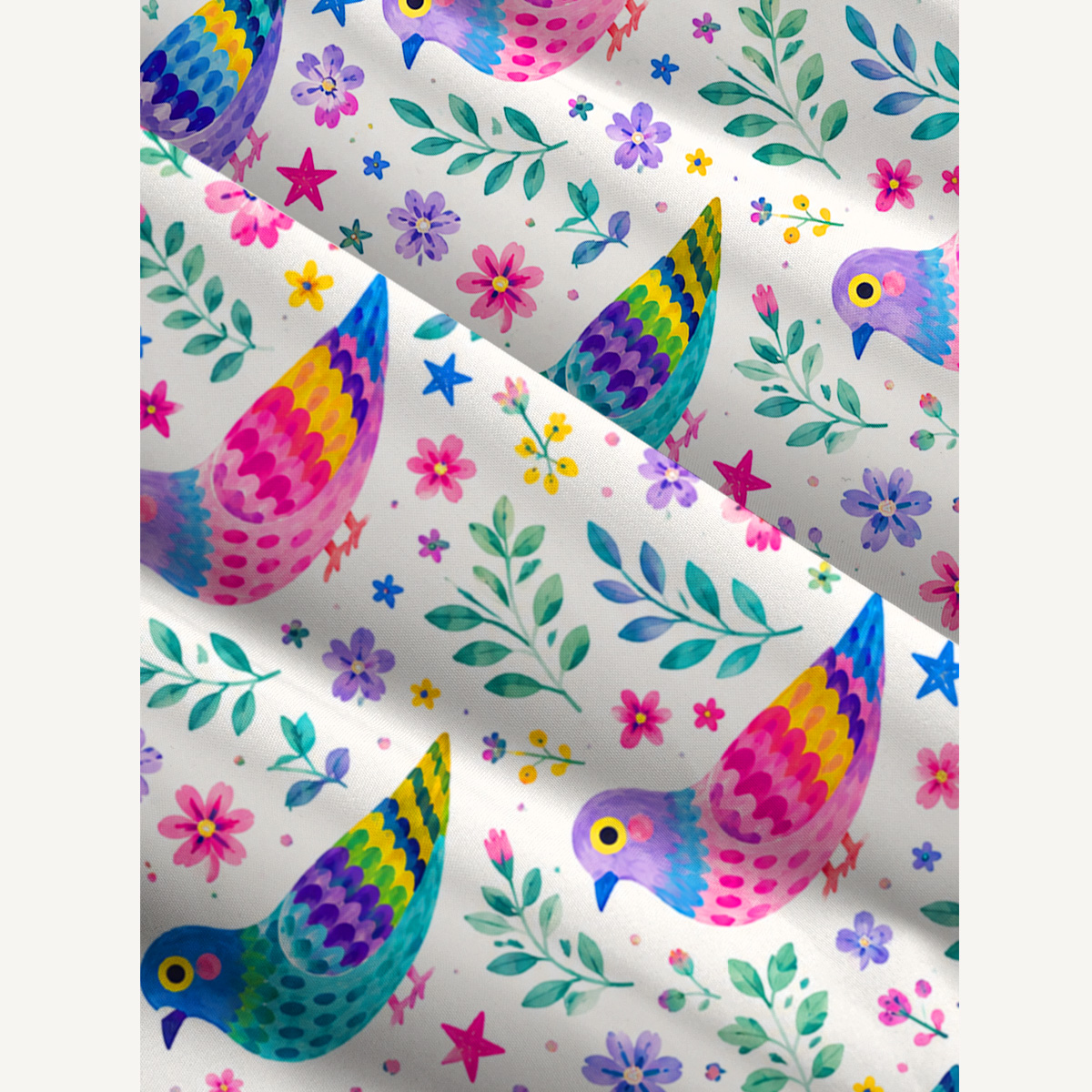 Colorful Folk Birds Pattern Print Wide Straps Maxi Dress With Pockets