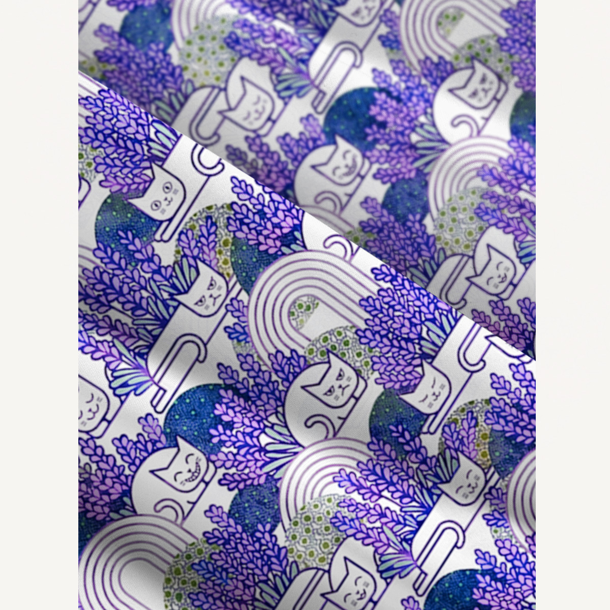 Lavender Cat Print Wide Straps Maxi Dress With Pockets