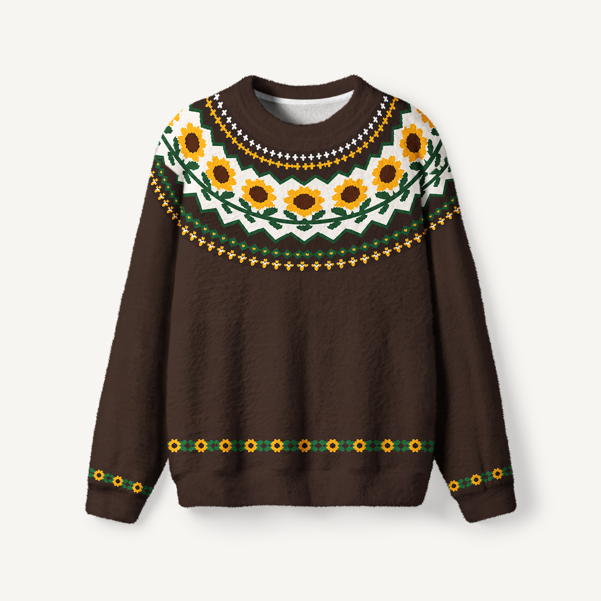 Rustic Sunflower Floral Fuzzy Crewneck Sweater