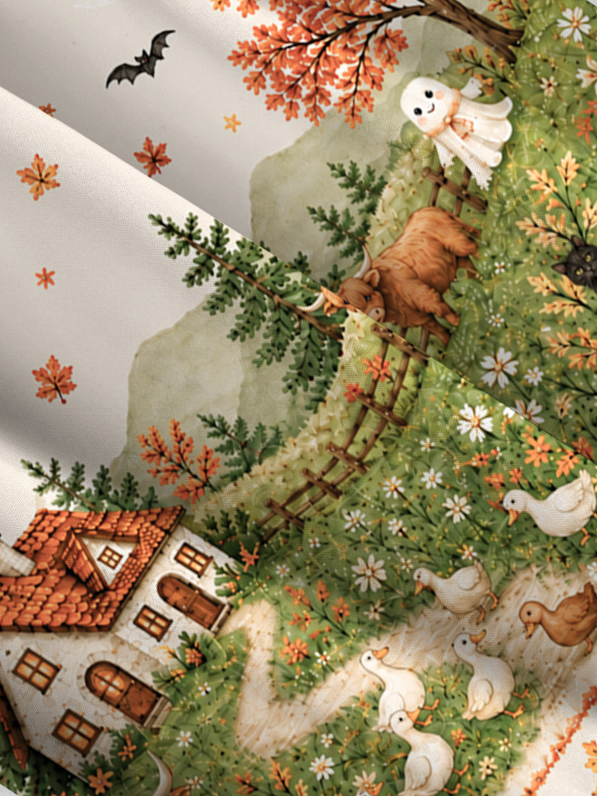 Autumn Pumpkin Pasture Print Wide Straps Maxi Dress With Pockets