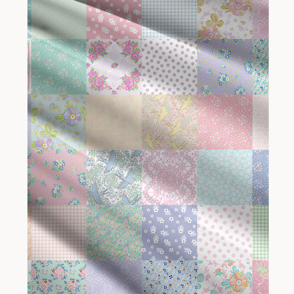 Vintage Quilt Patchwork  Print Convertible Maxi Skirt & Strapless Dress  