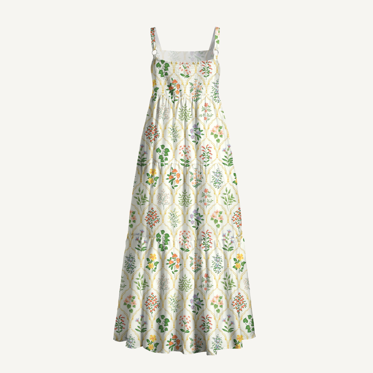 Warm Grid Floral Whisper Wide Straps Maxi Dress With Pockets