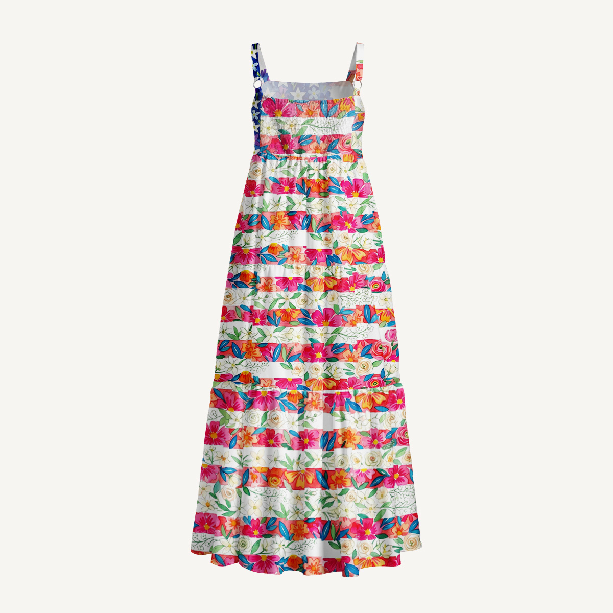 Botanical Stars and Stripes Print Wide Straps Maxi Dress With Pockets