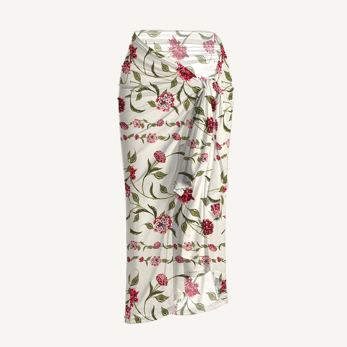 Red Floral One Shoulder One Piece Swimsuit and Matching Sarong Set for Women