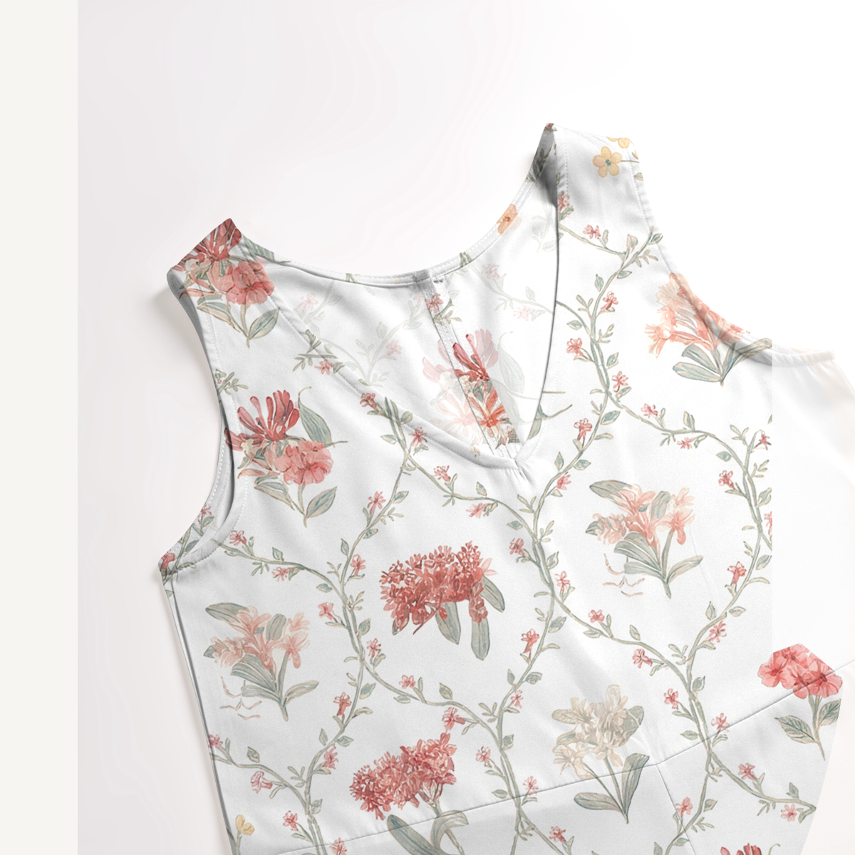 V-Neck Coral Vine Boho Jumpsuit with Pockets for Women