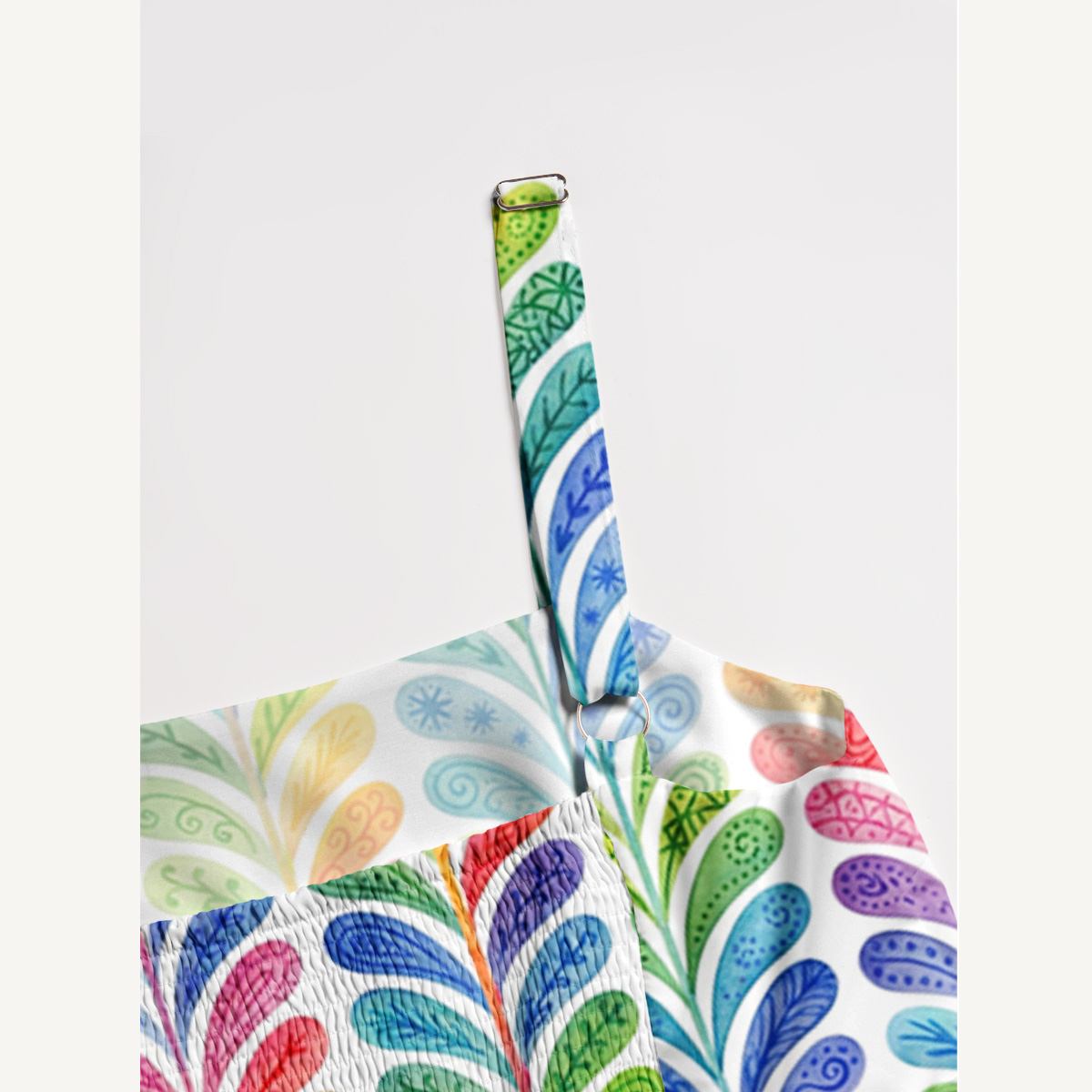 Rainbow Feather Stripes Print Quilt Wide Straps Maxi Dress With Pockets