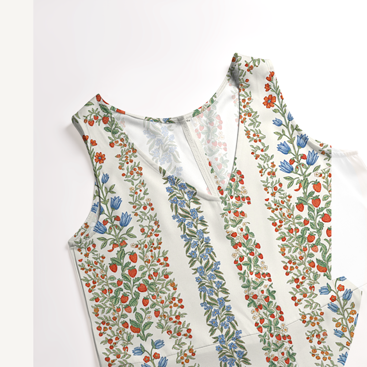 V-Neck Strawberry Vine Tales Boho Jumpsuit with Pockets for Women