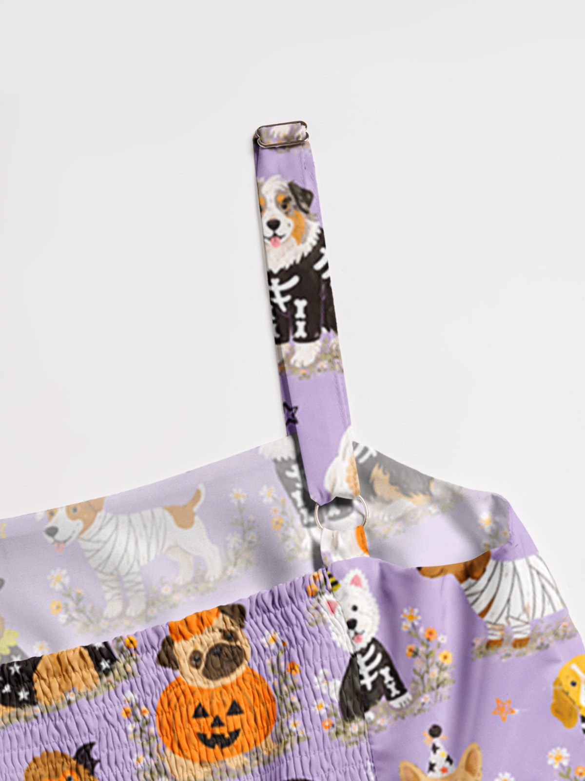 Halloween Puppy Wonderland Print Wide Straps Maxi Dress With Pockets