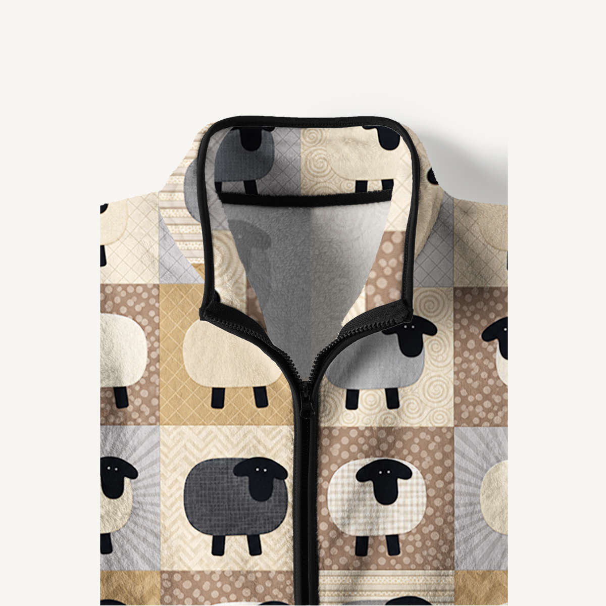 Cozy Sheep Patchwork Quilt Print Fleece Jacket