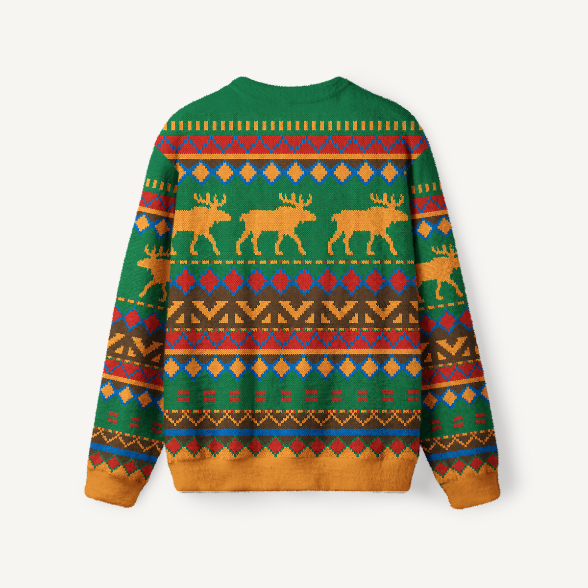 Antlered Deer & Geometric Stripe Fuzzy Crewneck Sweater