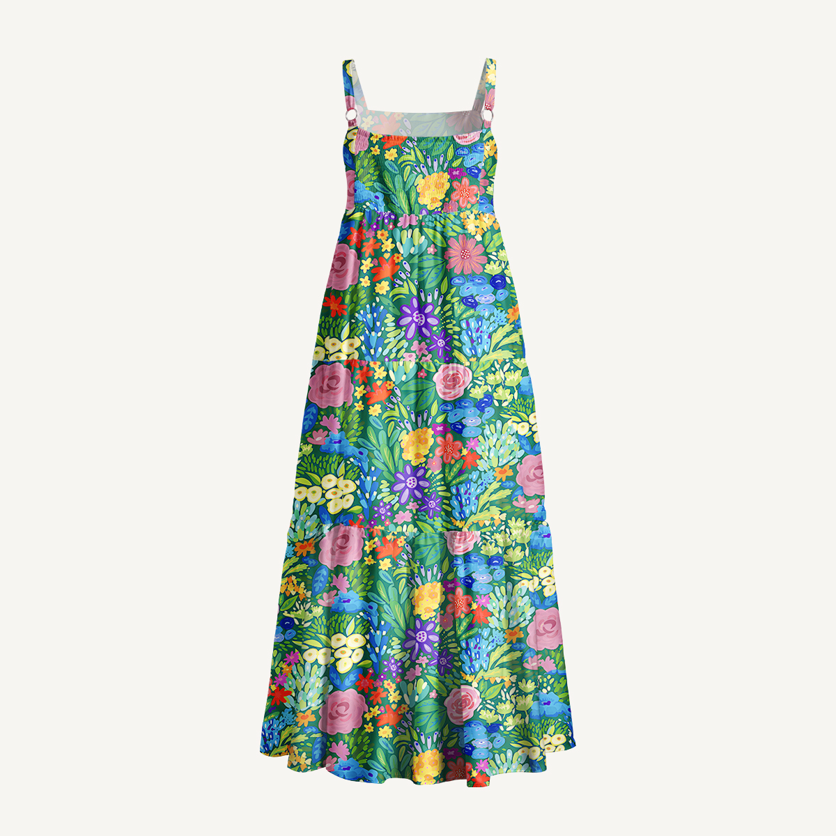 Floral Rainbows Print Wide Straps Maxi Dress With Pockets