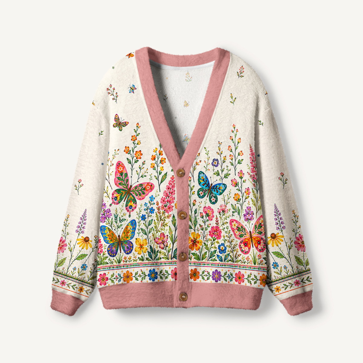Boho Butterfly Wildflower Meadow Print Ugly Cardigan Sweaters