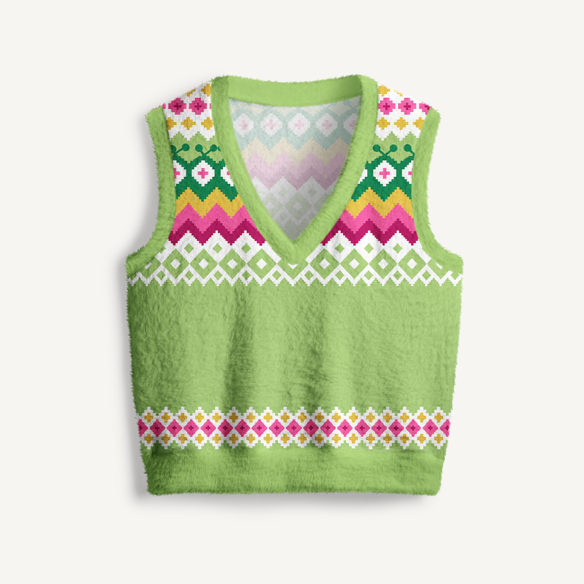 Spring Meadow Floral Geometric V-Neck Sweater Vest