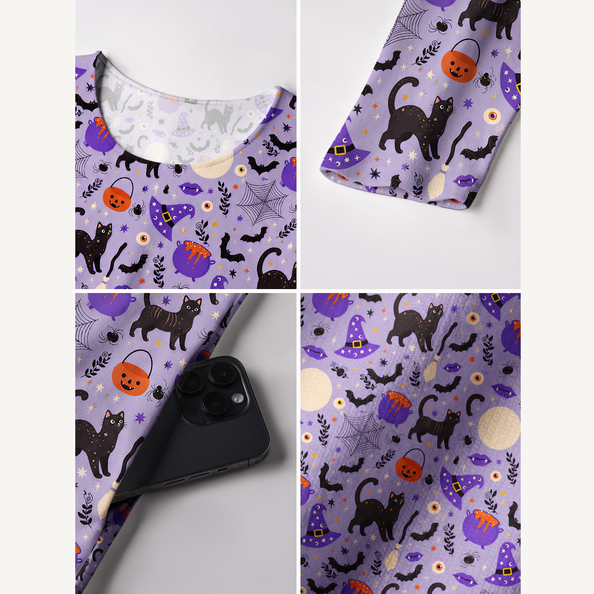 Moonlit Whiskers Print Soft-Touch Stretch Knit Long Sleeve Maxi Dress with Pockets