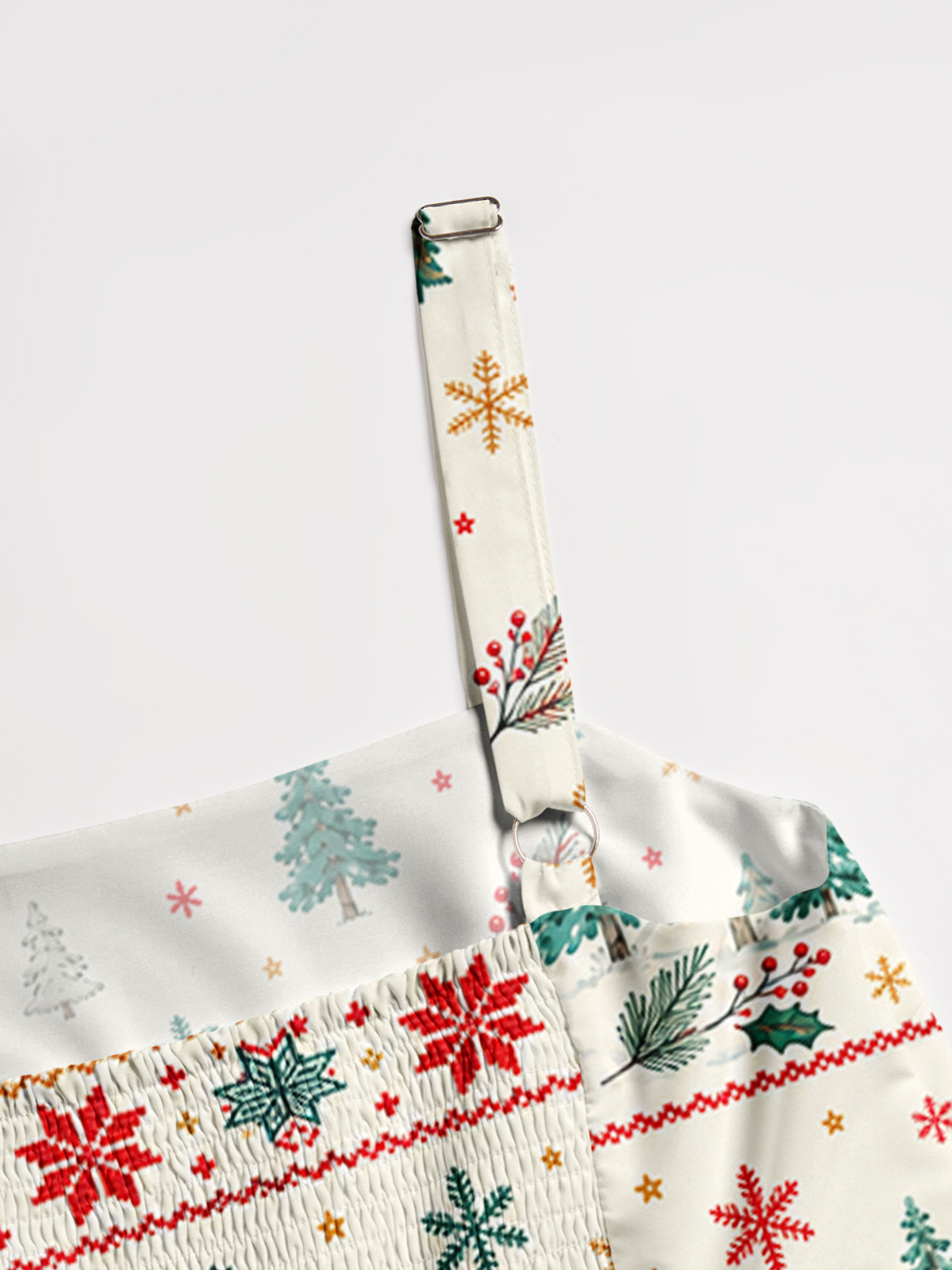 Christmas Duck Sleigh & Pine Tree Print Wide Straps Maxi Dress With Pockets