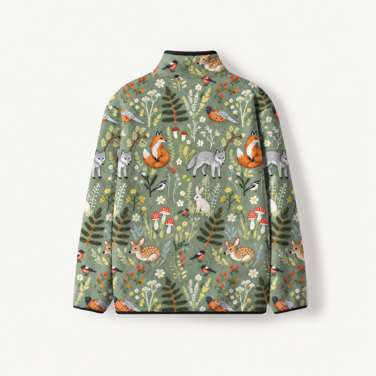 Whimsical Woodland Animals Print Fleece Jacket