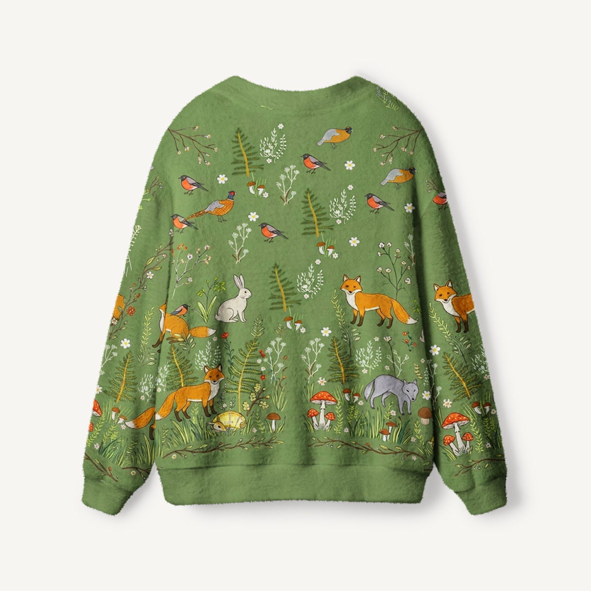 Whimsical Woodland Animals Print Halloween Ugly Cardigan Sweaters