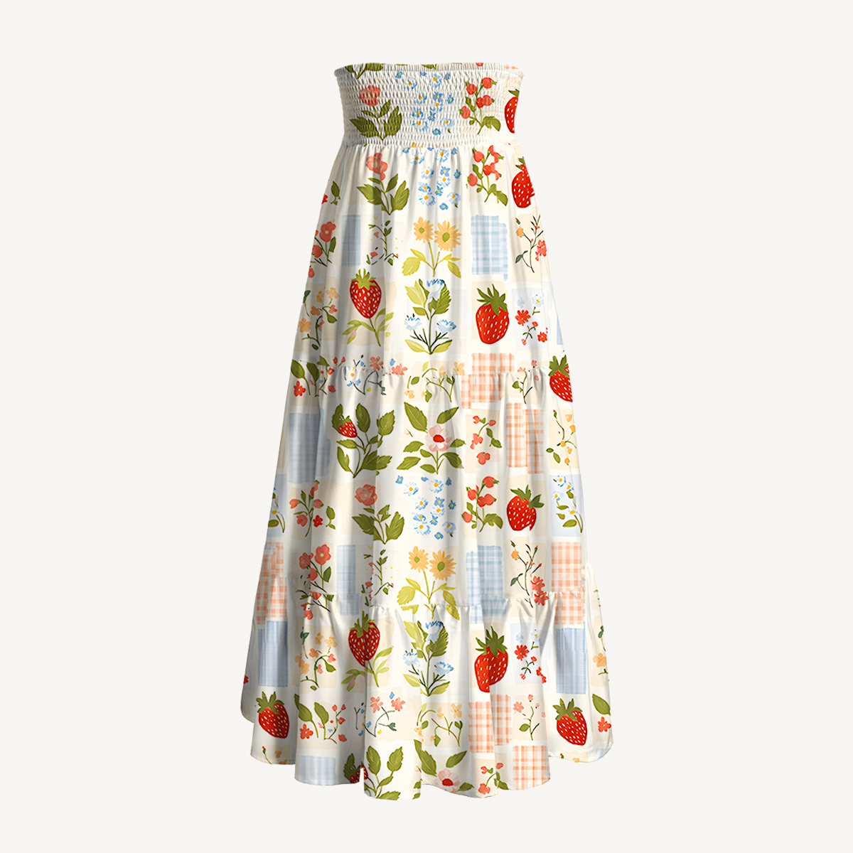 Strawberry Garden Patchwork Print Convertible Maxi Skirt & Strapless Dress  