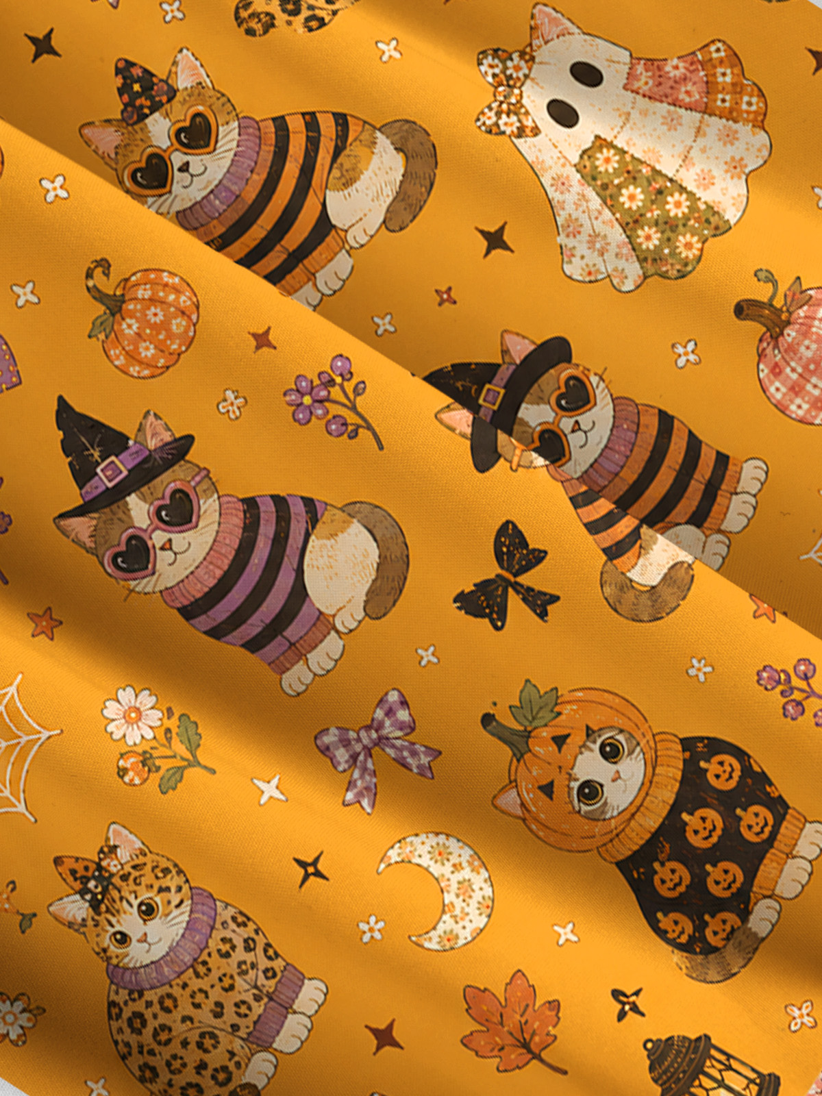 Spooky Retro Kittens Print Wide Straps Maxi Dress With Pockets