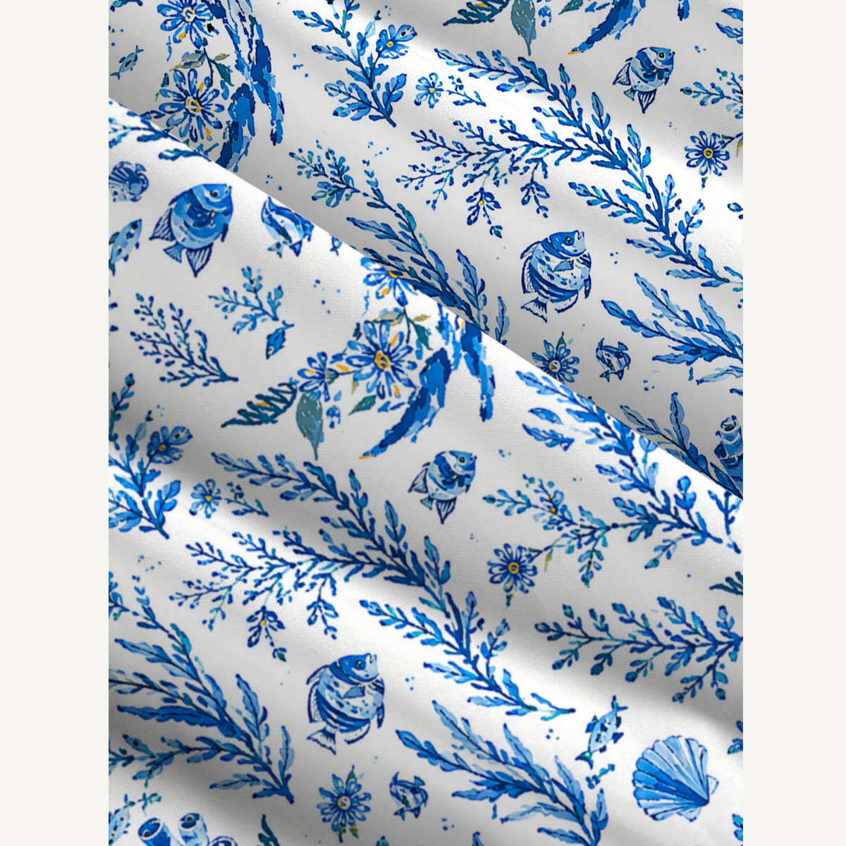 Delft Blue Coastal Garden Print Wide Straps Maxi Dress With Pockets