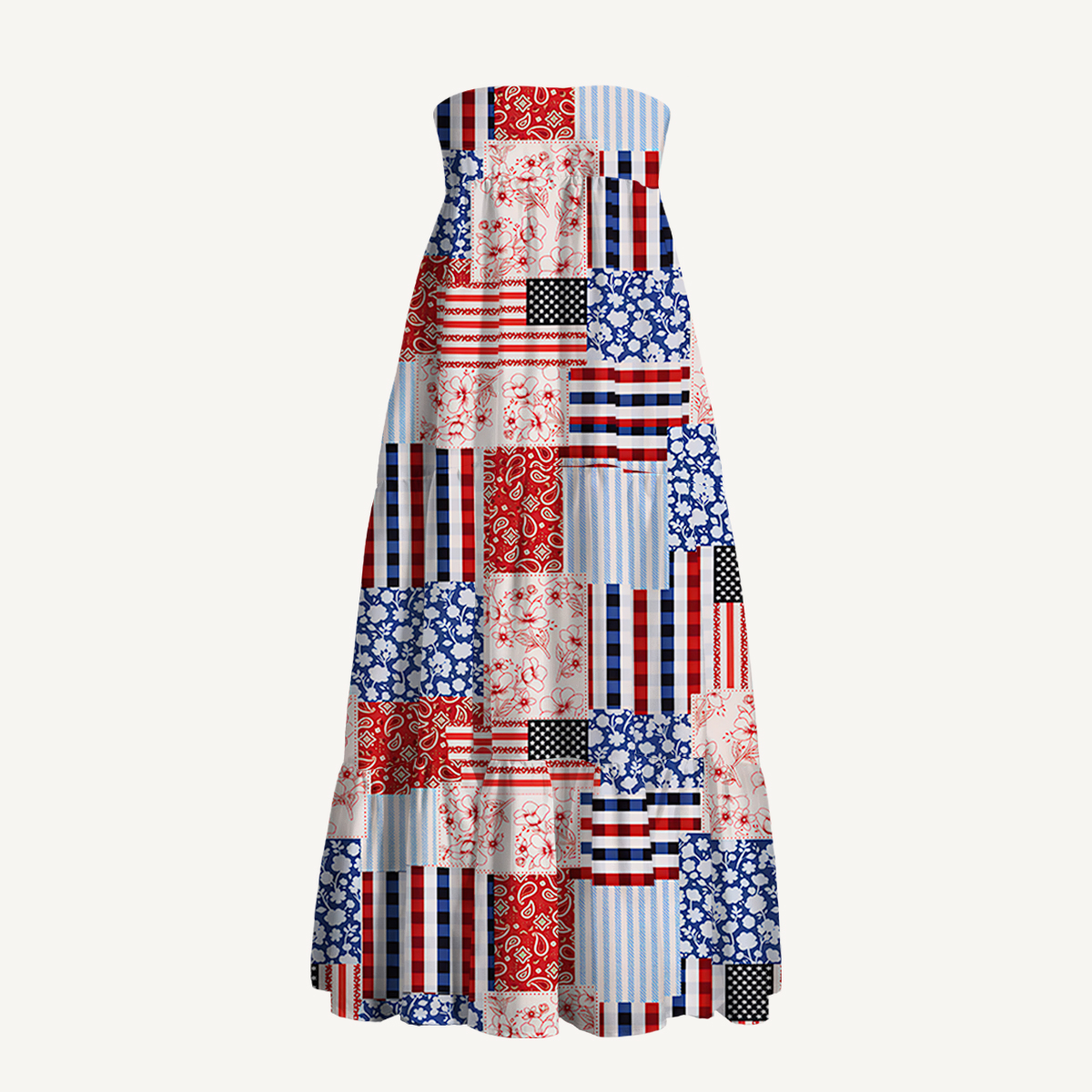 Patriotic Patchwork Quilt  Print Convertible Maxi Skirt & Strapless Dress  