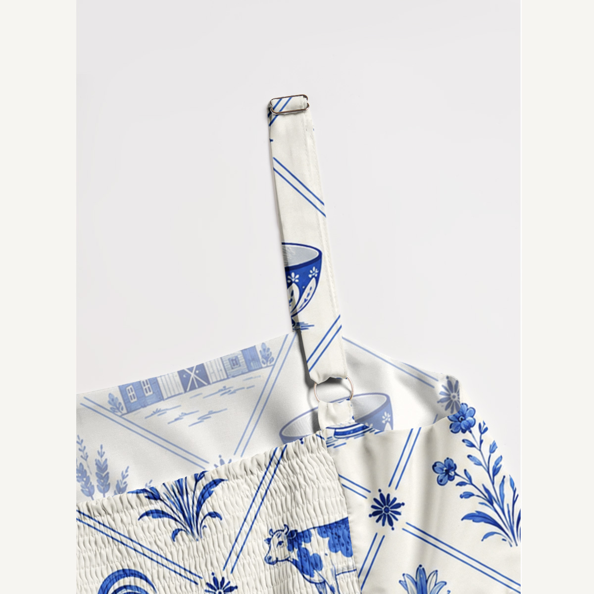 Country Delft Blue Patchwork Print Wide Straps Maxi Dress With Pockets