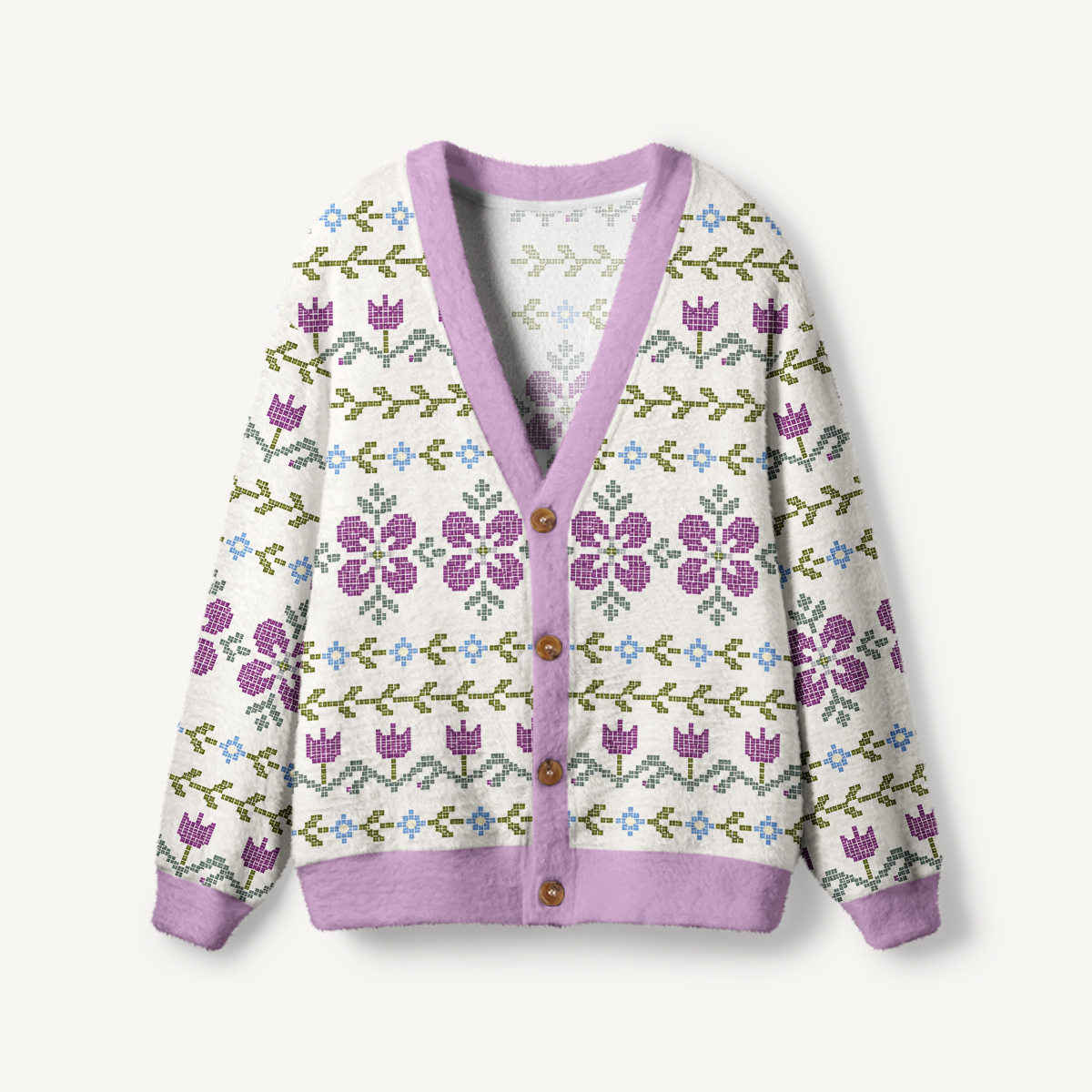 Lavender Folk Bloom Print Ugly Cardigan Sweaters