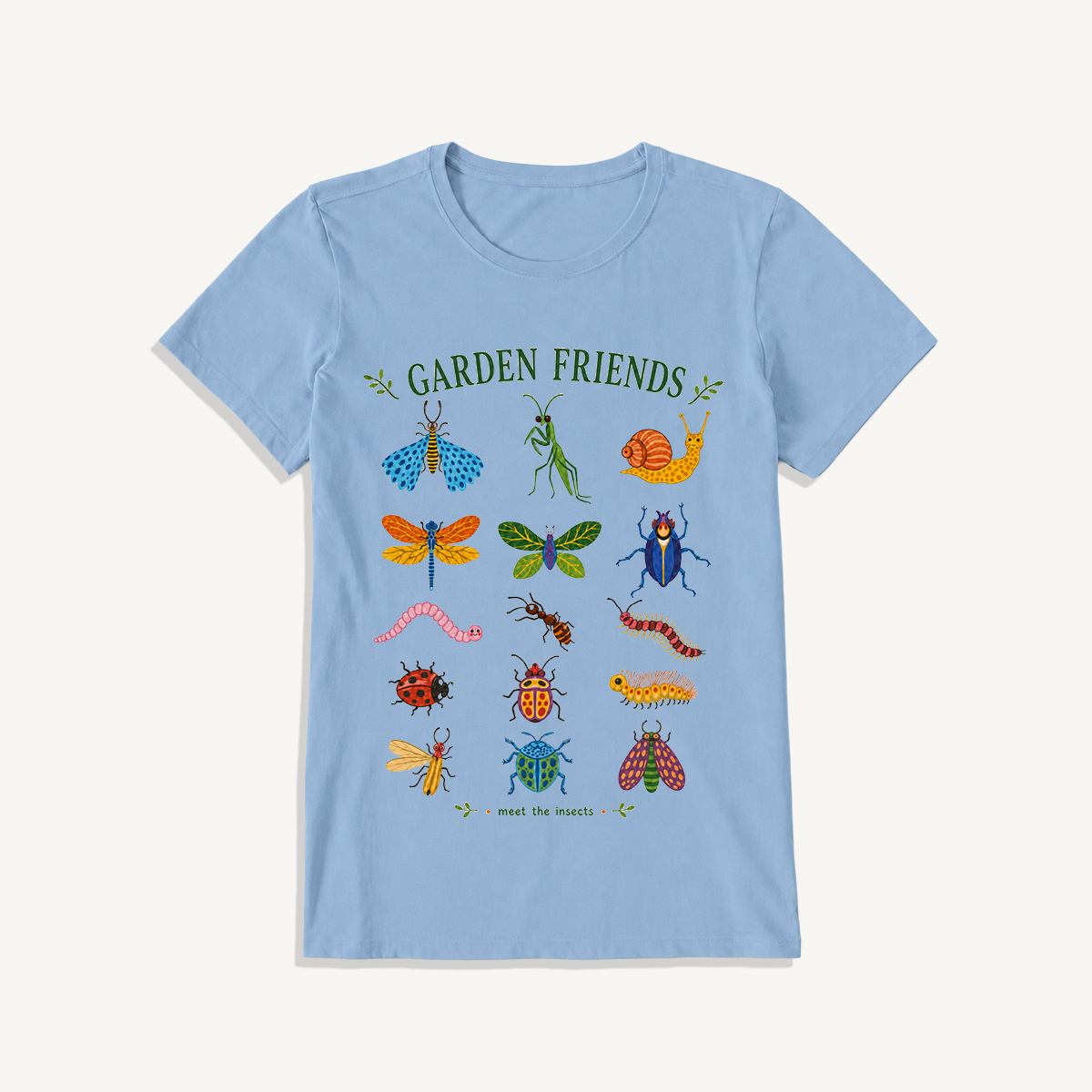 Garden Friends Insect Chart Print Crew Neck Cotton Tee