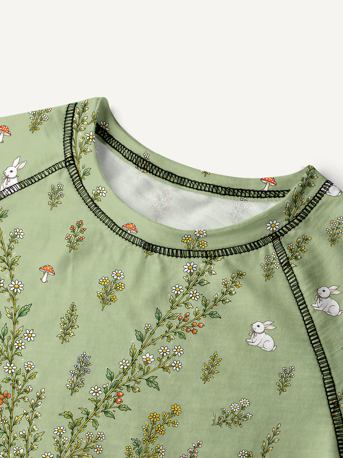 Bunny Meadow Garden All-Over Print Cotton Raglan Long Sleeve Top