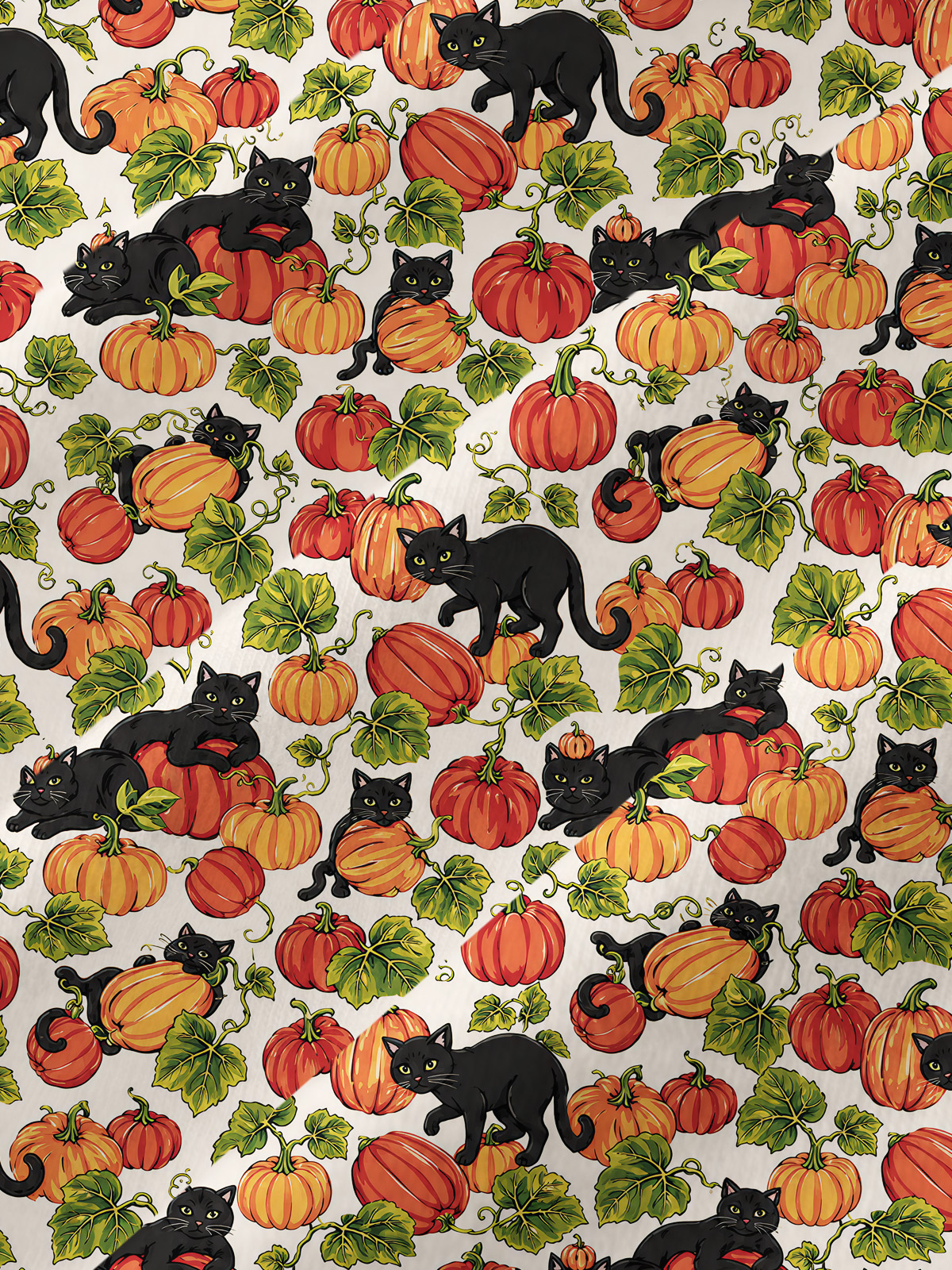 Black Cat & Pumpkin Patch All-Over Print Cotton Raglan Long Sleeve Top