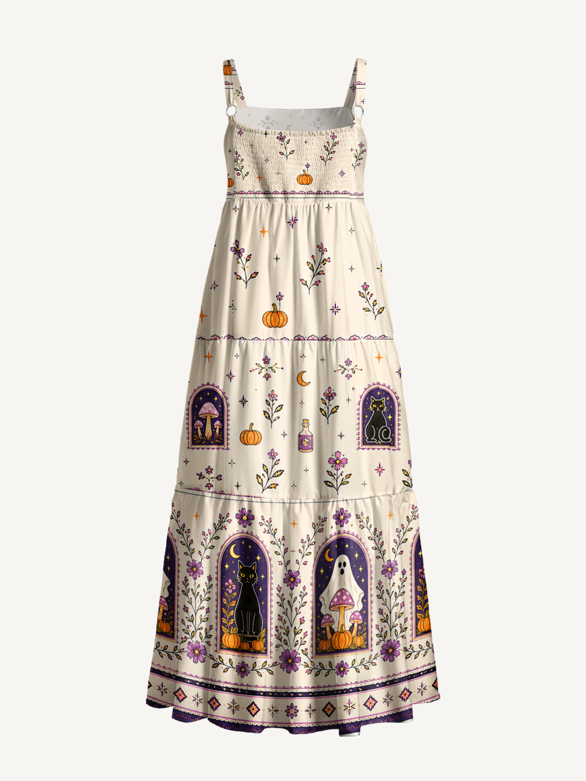Moonlit Ghost Garden Print Wide Straps Maxi Dress With Pockets
