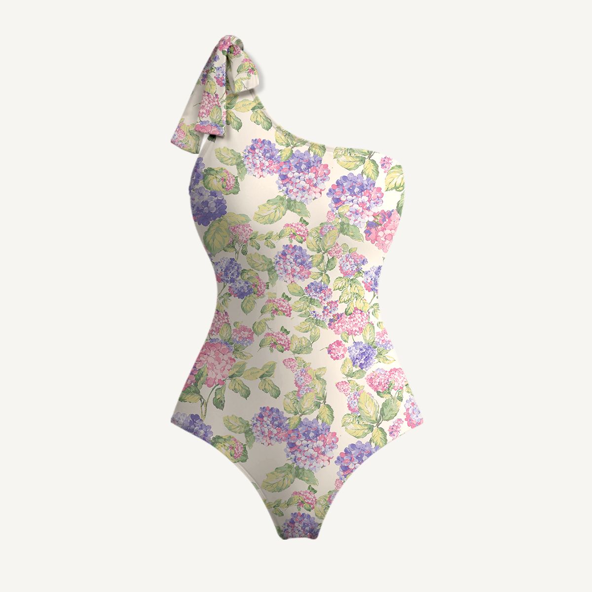 Lilac Hydrangea One Shoulder One Piece Swimsuit and Matching Sarong Set for Women