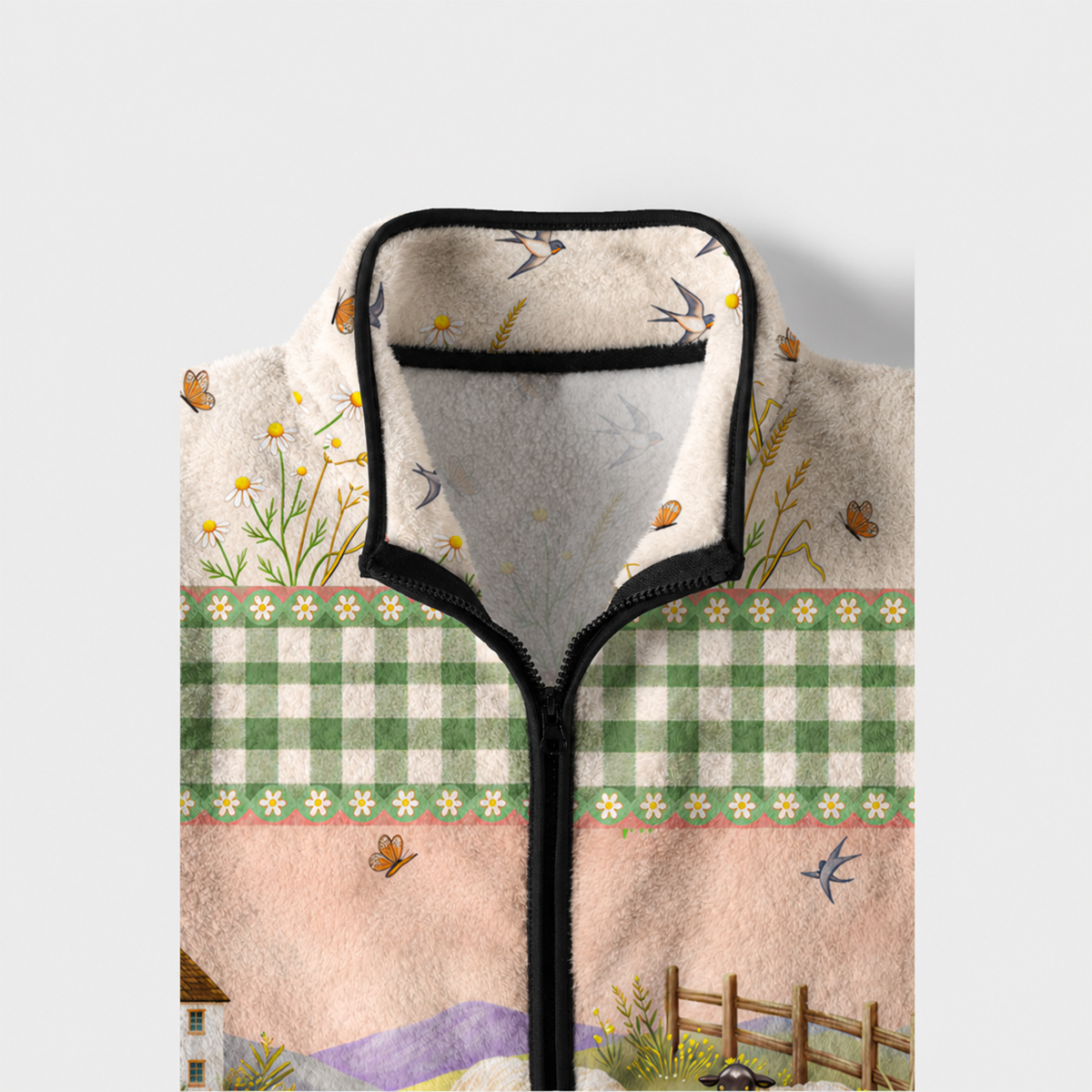 Pastoral Daydream Cottage Print Fleece Jacket