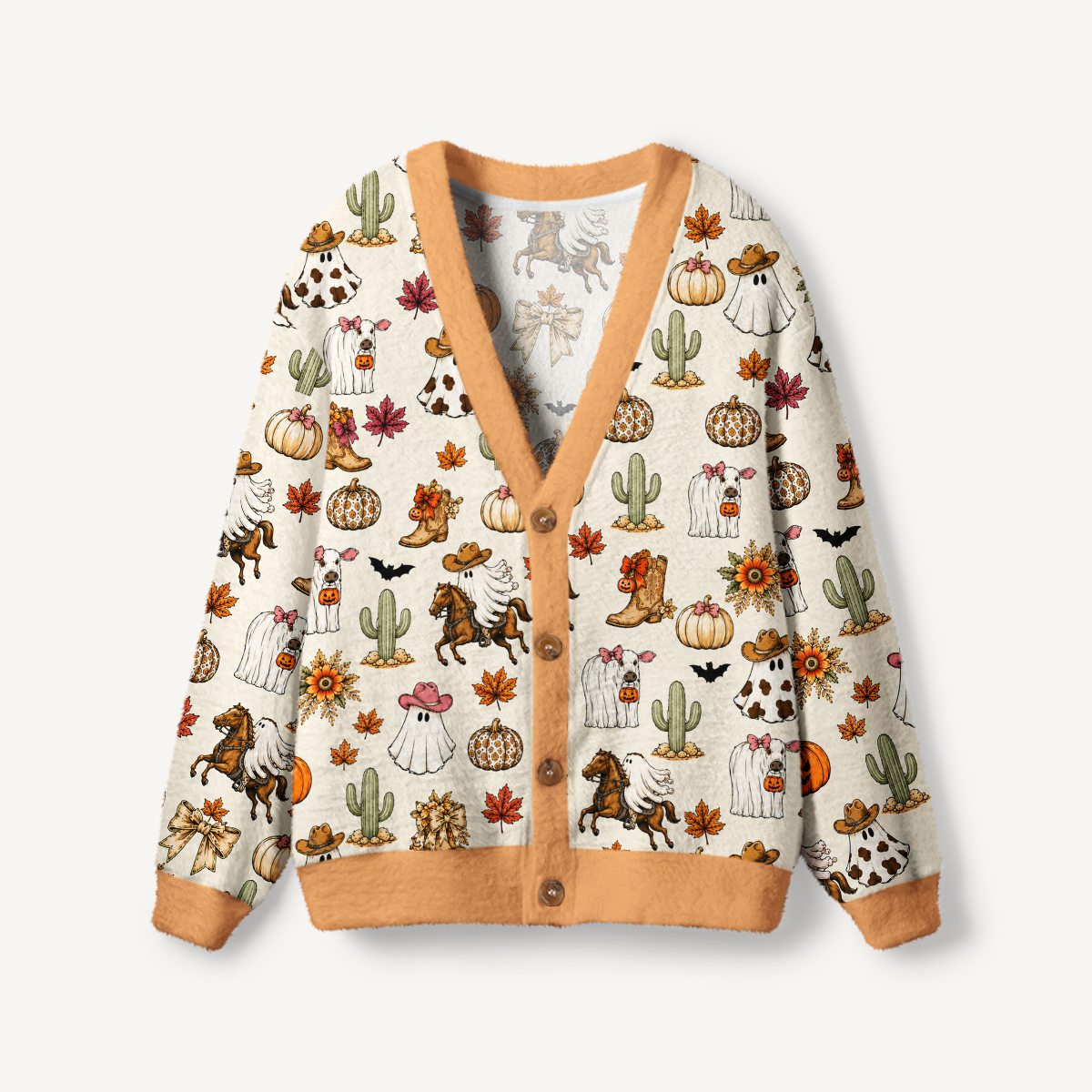 Spooky Western Print Ugly Cardigan Sweaters