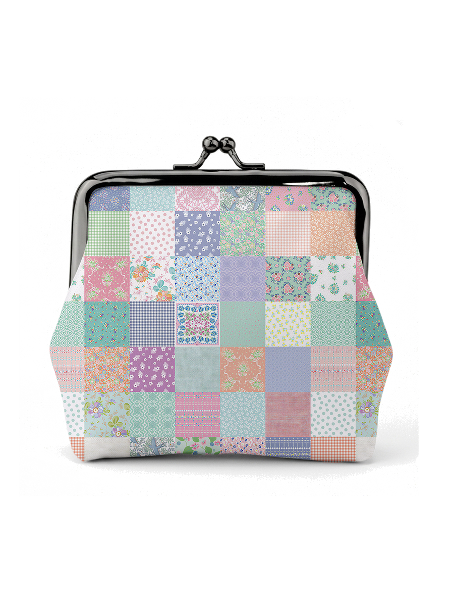 Vintage Quilt Patchwork Print Leather Mini Clasp Purse